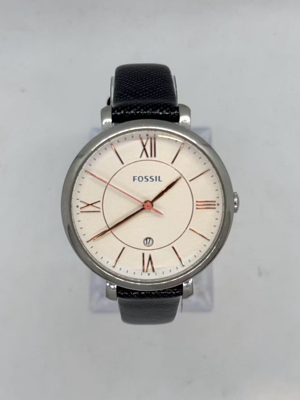 Fossil Jacqueline Women Watch 36mm Silver Tone White Dial Date New Battery Runs